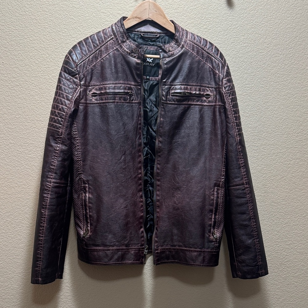 Xray Men's Distressed Leather Jacket - Deep Brown
